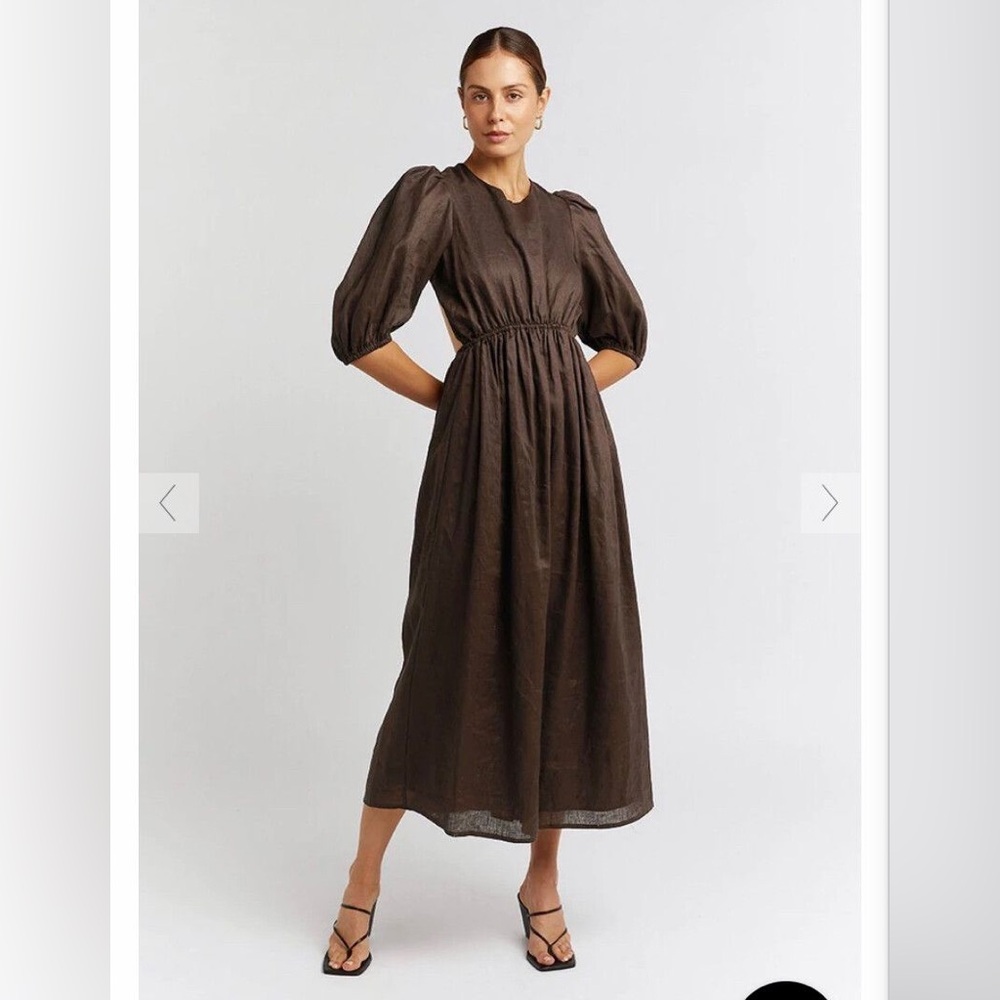DISSH Claudia Dress Midi Dress Dark Chocolate Linen Size 8 US 4